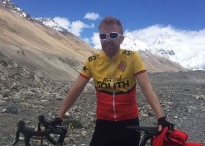 Sandy Hore-Ruthven Cycling on the  tour with redspokes